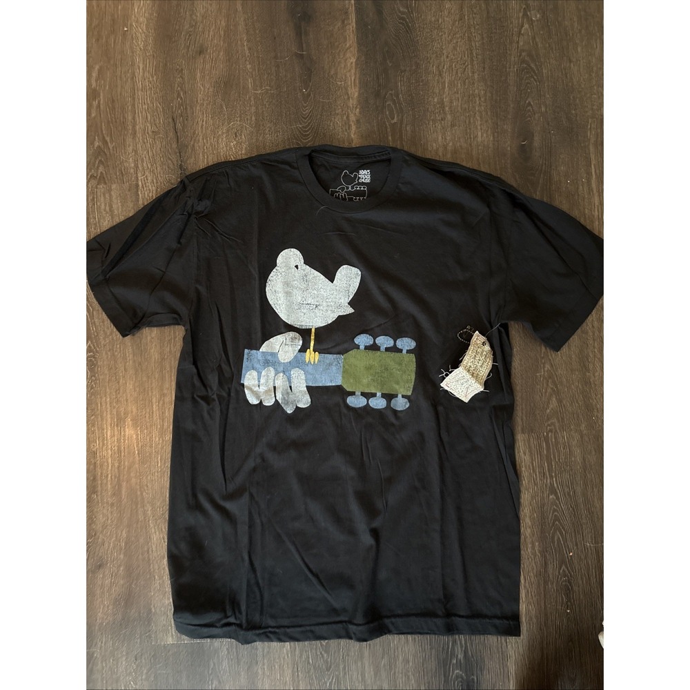 Woodstock T-Shirt Mens Black Dove & Guitar Music Peace Large NEW Tags